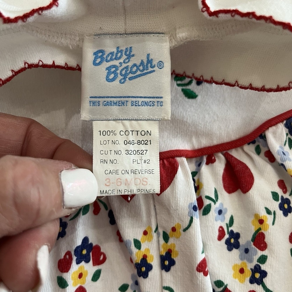 Vintage 90s Baby B'Gosh Infant Girl 3-6M White Red One Piece Romper Heart Floral - Picture 5 of 7